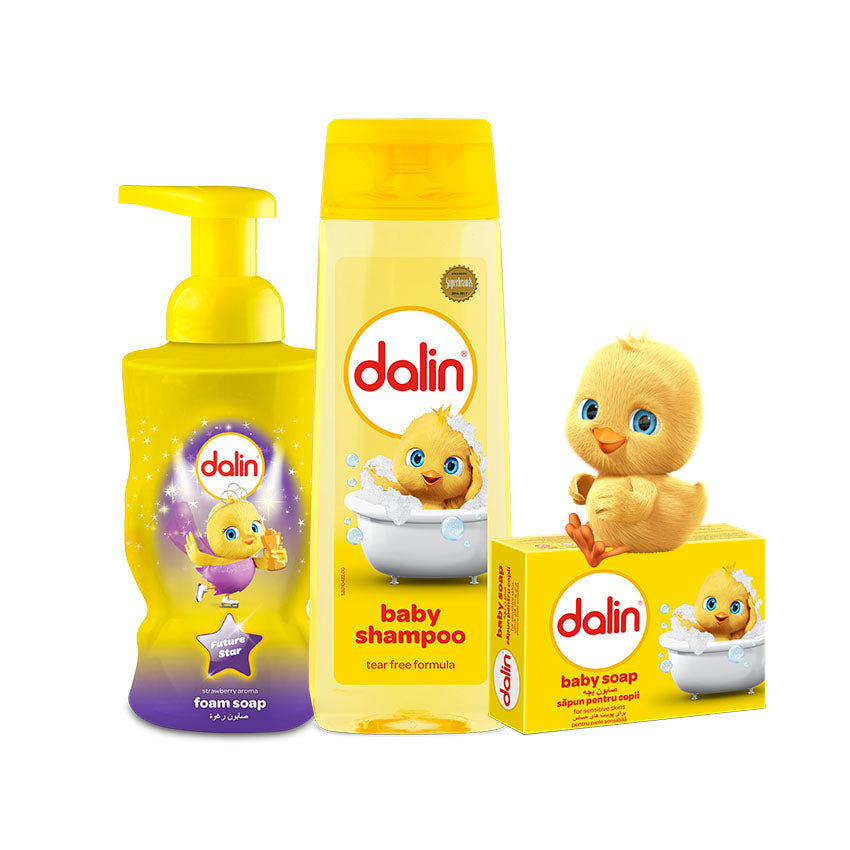 Dalin Hand Foam Soap, Strawberry 300ml - Dalin Baby Shampoo 200ml - Dalin Baby Soap 100g